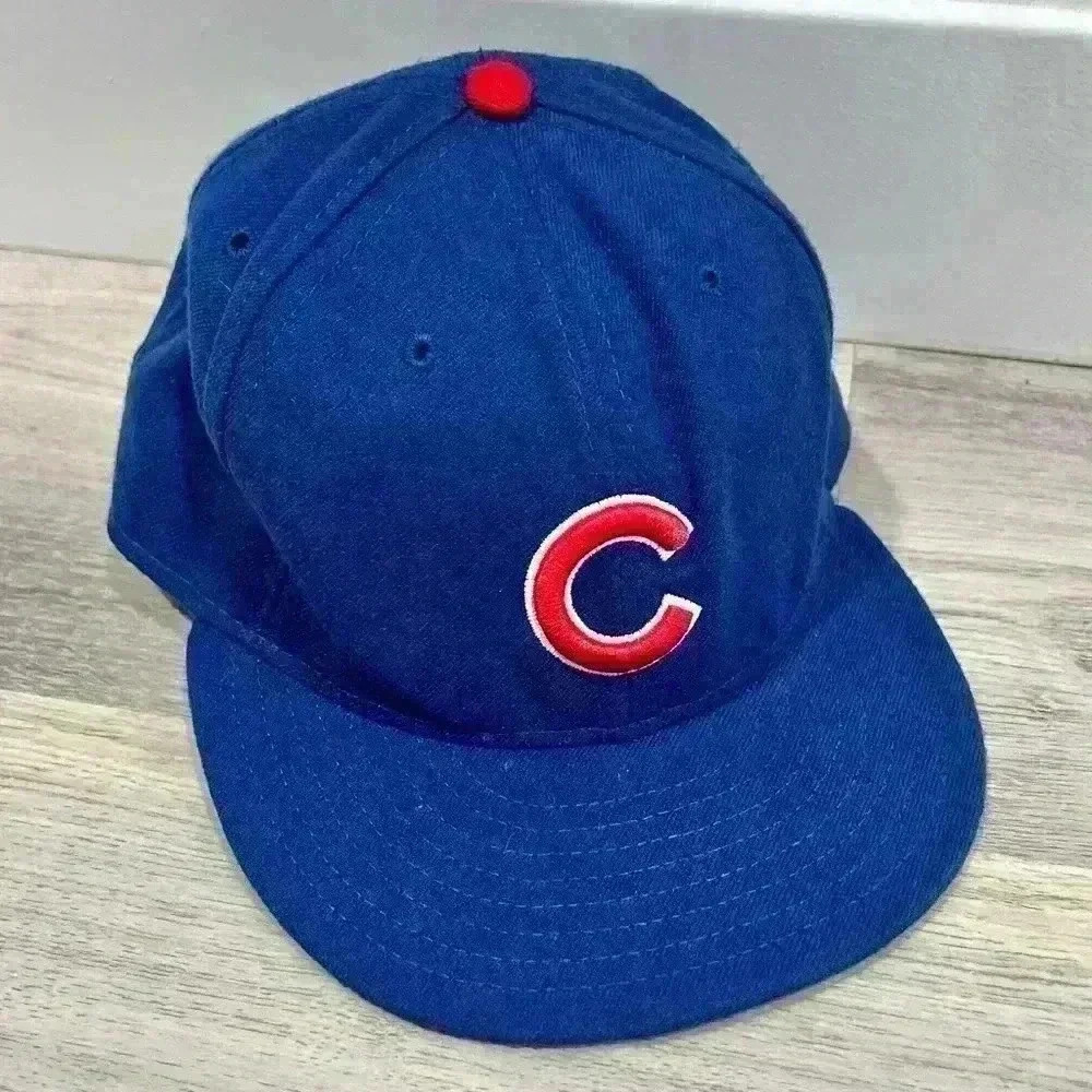 MLB Chicago Cubs New Era 59FIFTY Cool Base Fitted Game Hat Cap Blue Size 7 3/8”